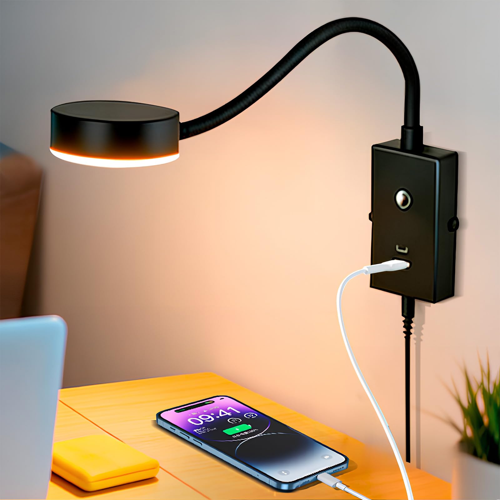 NOVCAND LED Wall Mounted Reading Light for Bed, Flexible Gooseneck